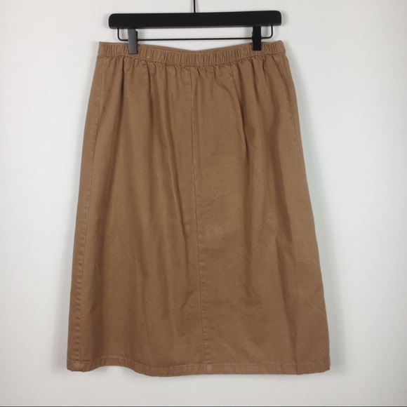 VINTAGE TAN BUTTON UP MIDI SKIRT - Picture 2 of 4